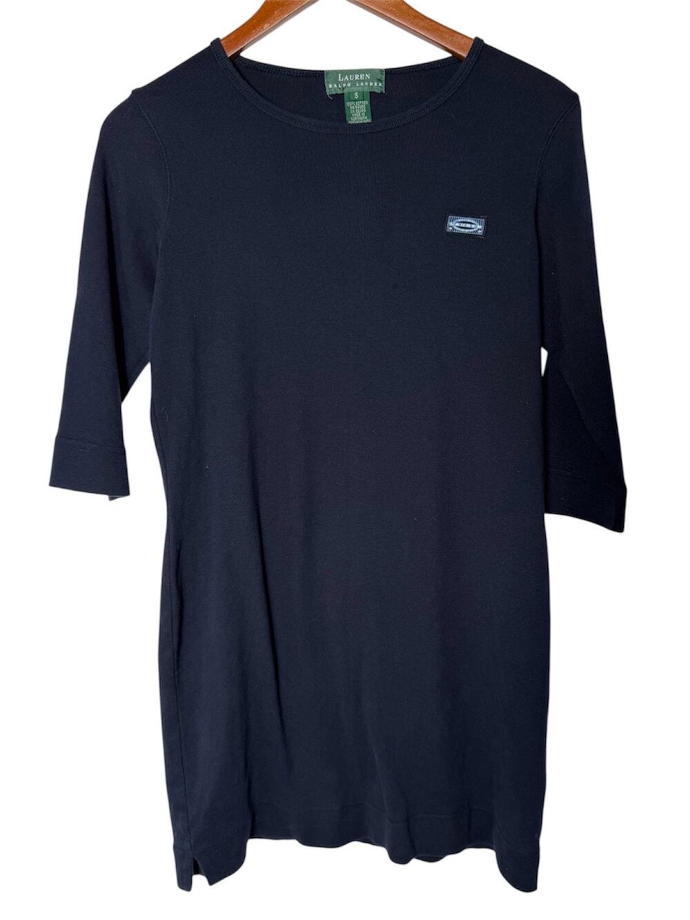 LTL Ralph Lauren Vtg 90s Y2K 100% Cotton Logo Navy Blue 3/4 Sleeve T Shirt Dress